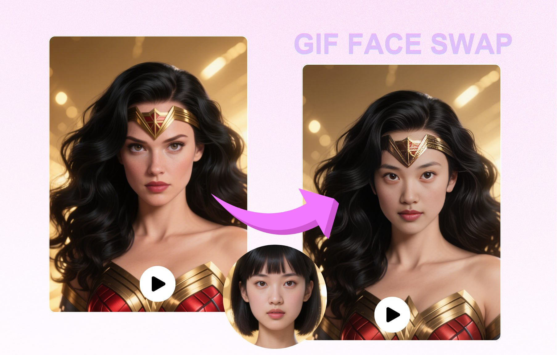 GIF face swap demo — animated face replacement in looping GIF