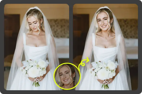 Wedding photo AI transformation — replace faces in wedding photos