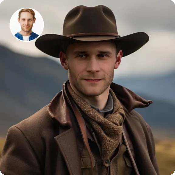 Cowboy portrait — AI face replacement in western scene